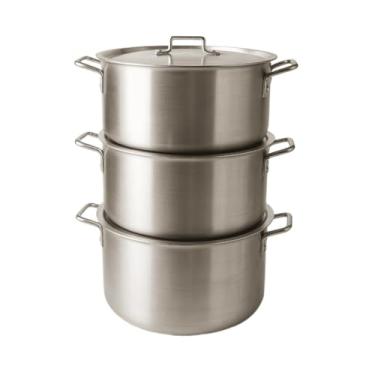 Imagem de Kit 3 Panelas Industriais de Alumínio Reforçado com Tampas – Caldeirão e Caçarola Profissional Cozinha