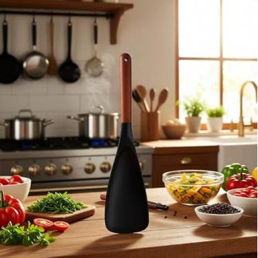 Imagem de 1 colher de espátula de silicone multifuncional, conjunto de utensílios de cozinha premium para cozinhar, assar e servir, concha de silicone e espátula para panelas antiaderentes, colher de cabo de