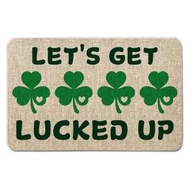 Imagem de QIONG MENG Tapete de porta do trevo do dia de São Patrício Let's Get Lucked Up, tapetes de entrada, casa de fazenda, casa, cozinha, piso, capacho de porta frontal para ambientes internos e externos