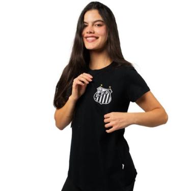 Imagem de Camiseta Baby Look Santos Oficial Escudo Feminina - Surf Center, Preto