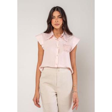 Imagem de Blusa Alfaiataria Com Gola Em Renda E Bolso Decorado Rosa Salvatore, P