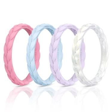 Imagem de Egnaro Anéis de aniversário de silicone finos: 2,5 mm de largura - 2 mm de espessura, design de tecido de declaração, alianças de casamento femininas, 2-5 variedades de pacotes múltiplos, 4.5-5