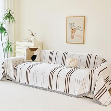 Imagem de VANJOROY Capa de sofá para 2 3 almofadas ou sofá seccional em forma de L – capa de sofá lavável 100% orgânica para cães de estimação, capa protetora de sofá macia com borla, 180 cm x 299 cm