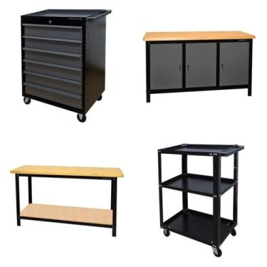 Imagem de Conjunto 2 Carros Profissional 6 Gavetas 2 Bancadas Profissional 150cm para Ferramentas Presto Preto