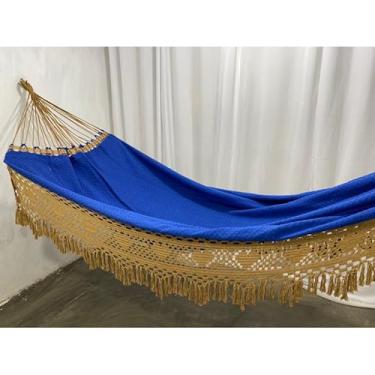 Imagem de Rede De Descanso Dormir 4,5 Toda Reforçada Até 350kg Bucho De Boi Toda Artesanal(Azul Dubai)