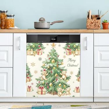 Imagem de xigua Árvore de Natal, ursinhos de pelúcia, capa magnética para lava-louças, adesivos magnéticos decorativos antiarranhões para painel de geladeira e lava-louças, decoração personalizada de cozinha
