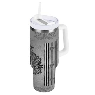 Imagem de SEHANY Copo Skull Gothic de 1,134 g com alça, copo isolado de aço inoxidável de parede dupla, à prova de vazamento, caneca de café isolada para viagem, cabe no suporte de copo de carro