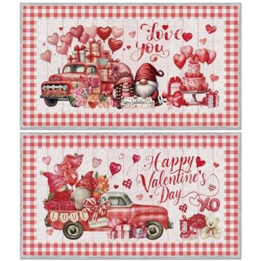 Imagem de Capacho de dia dos namorados, 2 peças de tapetes de porta Love You & Happy Valentine's Day, conjunto de tapetes de entrada xadrez de caminhão gnomo coração búfalo para porta da frente varanda entrada