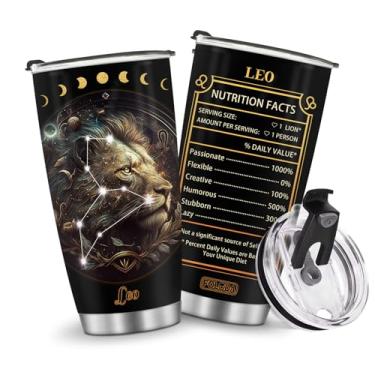 Imagem de Copos de café de viagem isolados caneca garrafa de água presentes para Natal, aniversário, dia das crianças, presente de aniversário de 590 ml, leão, aço inoxidável, gelado, quente e frio, alça