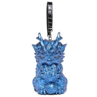 Imagem de Lyuxhetaokdiq Bolsa tiracolo masculina e feminina PVC 3D em forma de kylin, Azul, M