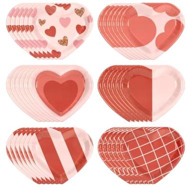 Imagem de Jollyzaar Conjunto de pratos de papel para o dia dos namorados, 60 unidades, pratos descartáveis em formato de coração, 22 cm, suprimentos para decoração de mesa de dia dos namorados