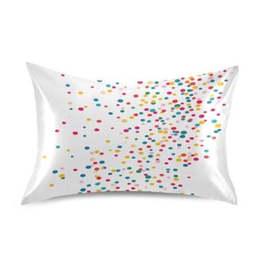 Imagem de Wassud Fronha de cetim com pontos coloridos para cabelo e pele, fronhas de seda lisa, tamanho queen, capas de almofada respiráveis com fecho de envelope