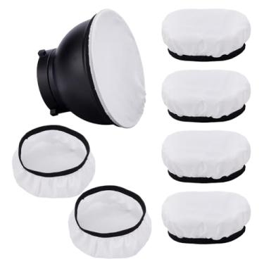 Imagem de AHANDMAKER Pacote com 6 meias difusoras de lâmpada macia capa de luz de poliéster difusor de luz anel refletor de 14,5 cm de diâmetro para estúdio fotografia de casamento, branco