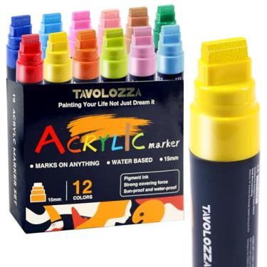 Imagem de Tavolozza Fine Arts Conjunto de marcadores jumbo de 12 cores – caneta de tinta acrílica com ponta de feltro de 15 mm de largura, marcadores versáteis para pintura em pedra, vidro, madeira, cerâmica