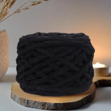 Imagem de Fio de chenille de veludo grosso para crochê, veludo, fofo, grosso, volumoso, chenille, veludo, macio, para bebê, para crochê, tricô manual, 100 g (preto)