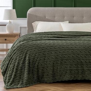 Imagem de Sushing Cobertor de lã felpudo jacquard – Cobertor de pelúcia ultramacio e quente para sofá, cobertor aconchegante e leve felpudo para adultos e crianças, lavável na máquina, 228 x 228 cm, sálvia