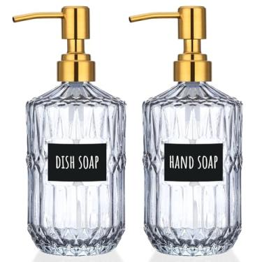 Imagem de Segbeauty Dispensador de sabão de vidro de 440 ml, 2 unidades de dispensador de xampu e condicionador cinza com etiquetas, frasco bomba de 450 ml para cozinha, recipiente de creme de loção com bomba