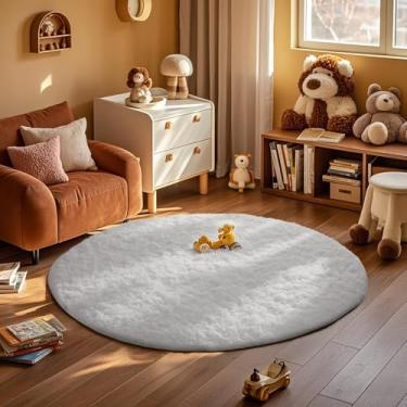 Imagem de Ophanie Tapete redondo de 1,8 m, tapete de área de círculo branco, decoração estética para quarto, tapete felpudo macio de pelúcia para sala de estar para decoração de casa de crianças, berçário