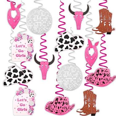 Imagem de 28 peças de decorações penduradas de festa de vaca, decorações de festa de despedida de solteira rosa para festa de discoteca ocidental, festa de despedida de solteira, aniversário de vaca