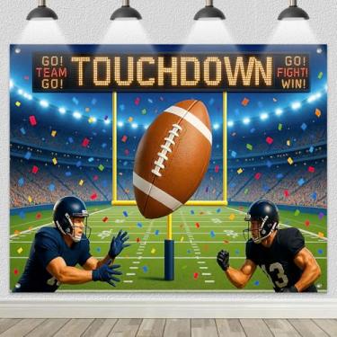 Imagem de BlissYard Pano de fundo de festa de touchdown de futebol, 2,4 x 1,8 m, pano de fundo de foto esportiva, banner, dia de jogo, para festa de futebol, cabine fotográfica, evento, celebração, exibição de