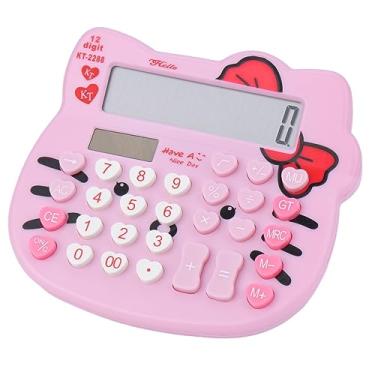 Imagem de Calculadoras femininas, calculadora de mesa de 12 dígitos com visor LCD grande e botão sensível, energia dupla solar e bateria, função padrão para escritório, casa, escola (rosa)