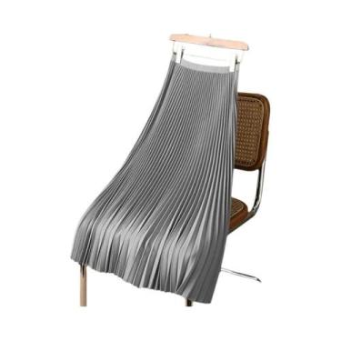 Imagem de Saia Midi Plissada De Cetim Vintage Feminina Com Cintura Alta E Elásti