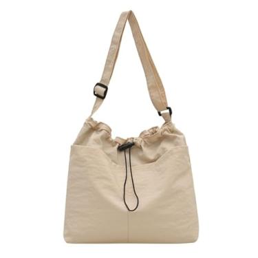 Imagem de Bolsa tiracolo de nylon impermeável com cordão de grande capacidade para uso diário, Bege, Medium, Mochila casual