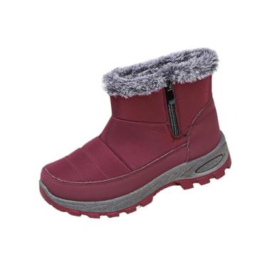 Imagem de Botas femininas casuais de inverno com zíper lateral grosso bico redondo para estilo esportivo, Vermelho, 35