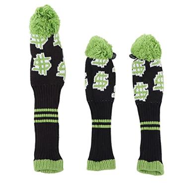 Imagem de Capa para cabeça de taco de golfe, protetores de fios de lã de malha premium para motoristas, madeiras no.1 3 5, elástico macio, durável, conjunto de 3 peças (Verde Preto)