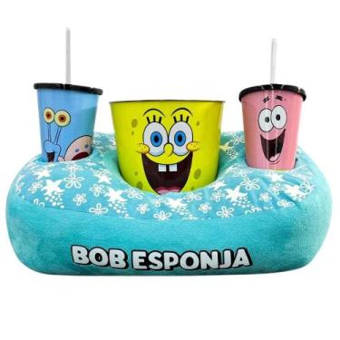 Imagem de Kit Bob Esponja Almofada Suede Balde Pipoca + Copos Oficial - Zona Cri