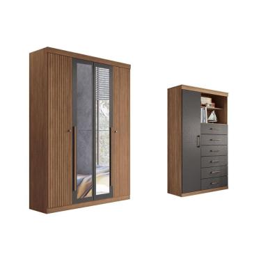 Imagem de Quarto Completo Modu +Cômoda QC323 Jatobá/Grafite - Santos Andirá