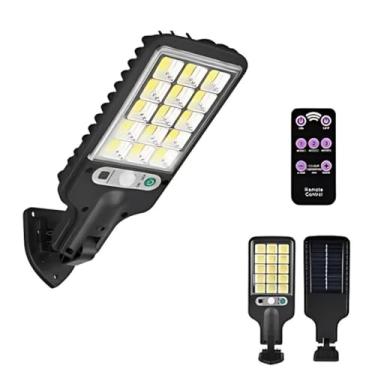 Imagem de Mini Luminária Solar Poste Rua Parede Refletor 108 Cob Luz Branco frio Prova Da Água Sensor De Movimento Com 3 funções Com 18650