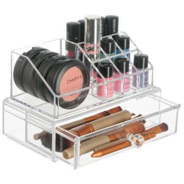 Imagem de Organizador De Maquiagem Com Gaveta Porta Batom Pincel Blush Cosmético