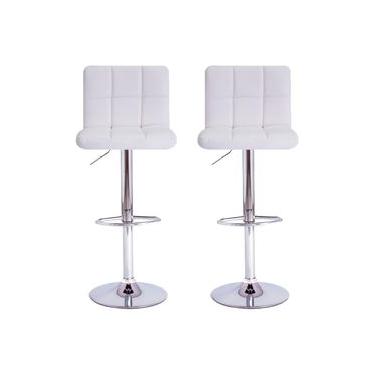 Imagem de Conjunto 2 Banquetas Altas Estofadas Para Cozinha Balcão Bancada Ilha Giratória Gomos Branco