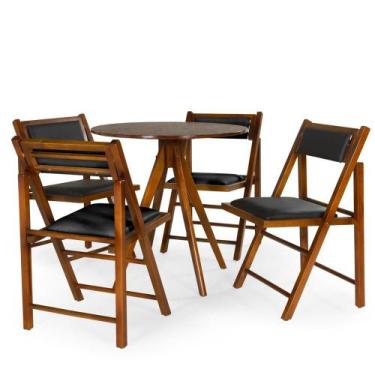 Imagem de Conjunto Mesa de Jantar Redonda Rústica Castanho 78cm com 4 Cadeiras D