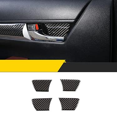 Imagem de taruisixt Apto para Toyota Hilux 2015-2021 fibra de carbono real (macio) painel da tigela da porta interna adesivo de proteção decorativo acessórios interiores do carro