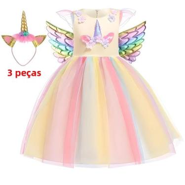 Imagem de Fantasia De Princesa Unicórnio Arco-Íris Para Meninas, Vestido De Tule