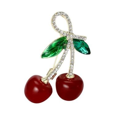 Imagem de Broches De Cereja Com Strass Unissex Para Mulheres, Pins De Frutas Em 