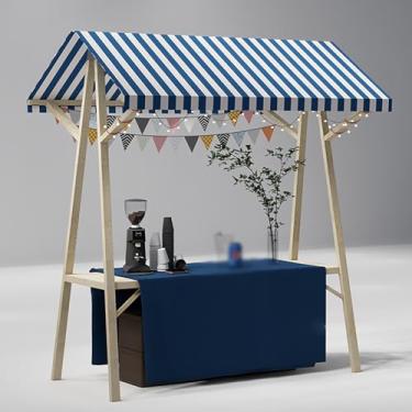 Imagem de Carrinho dobrável portátil com dossel - Suporte de exibição de 190 cm para mercado de fazendeiros, comida de rua, eventos e festivais - Rack de madeira azul escuro, G (120 cm)