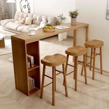 Imagem de Mesa de jantar de cozinha com altura de balcão industrial - Mesa de bar de madeira maciça - Design retangular longo e estreito - ideal para jantar e varandas - Apenas mesa