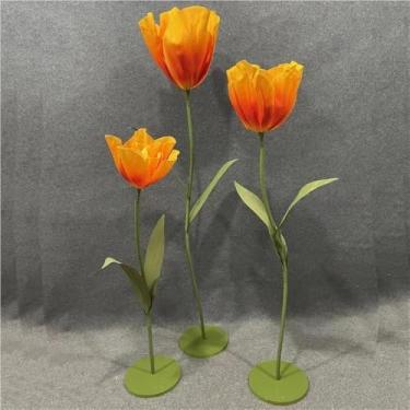 Imagem de Tulipas artificiais gigantes - Conjunto de 3 decorações de flores grandes com hastes longas para decoração de casa, decoração de casamento e vitrines