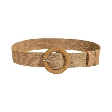 Imagem de Cinto Feminino Boho De Palha Com Fivela Redonda E Decoração De Contas,