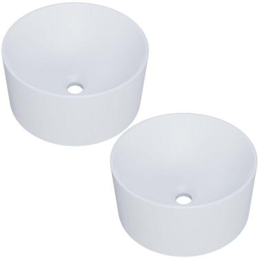 Imagem de Kit 02 Cubas De Apoio Redonda Para Banheiro Lavabo C01 Bl30w Branca Matte Fosca - Lyam