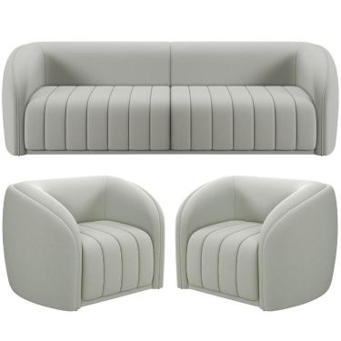 Imagem de Kit Sofá 4 Lugares Para Sala 292cm Com 02 Poltronas Lazio M03 Veludo Creme - Lyam Decor