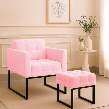 Imagem de Poltrona Sala E Puff Decorativo Industrial Elisa Suede Rosa Bebê D03 - D'rossi