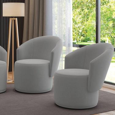 Imagem de Poltrona Decorativa Orgânica Fixa Para Sala Kit 2 Malu Suede Cinza M11 - D'rossi