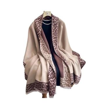 Imagem de Cachecol Feminino De Inverno Quente Com Estampa De Leopardo E Xadrez E