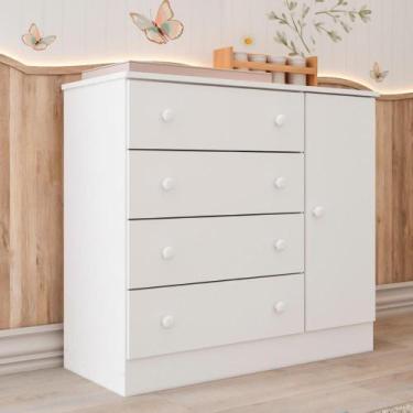 Imagem de Cômoda Infantil 4 Gavetas com Fraldário Lia Branco Carolina Baby