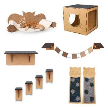 Imagem de Kit Playground 10 Peças Para Gato Nicho Ponte Arranhador Em Mdf - Box 