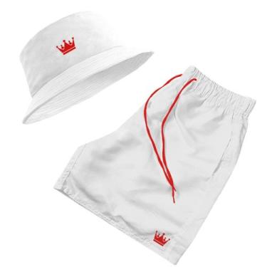 Imagem de Kit Short Praia + Chapeu Bucket Hat Masculino Com Cordao Colorido - MP